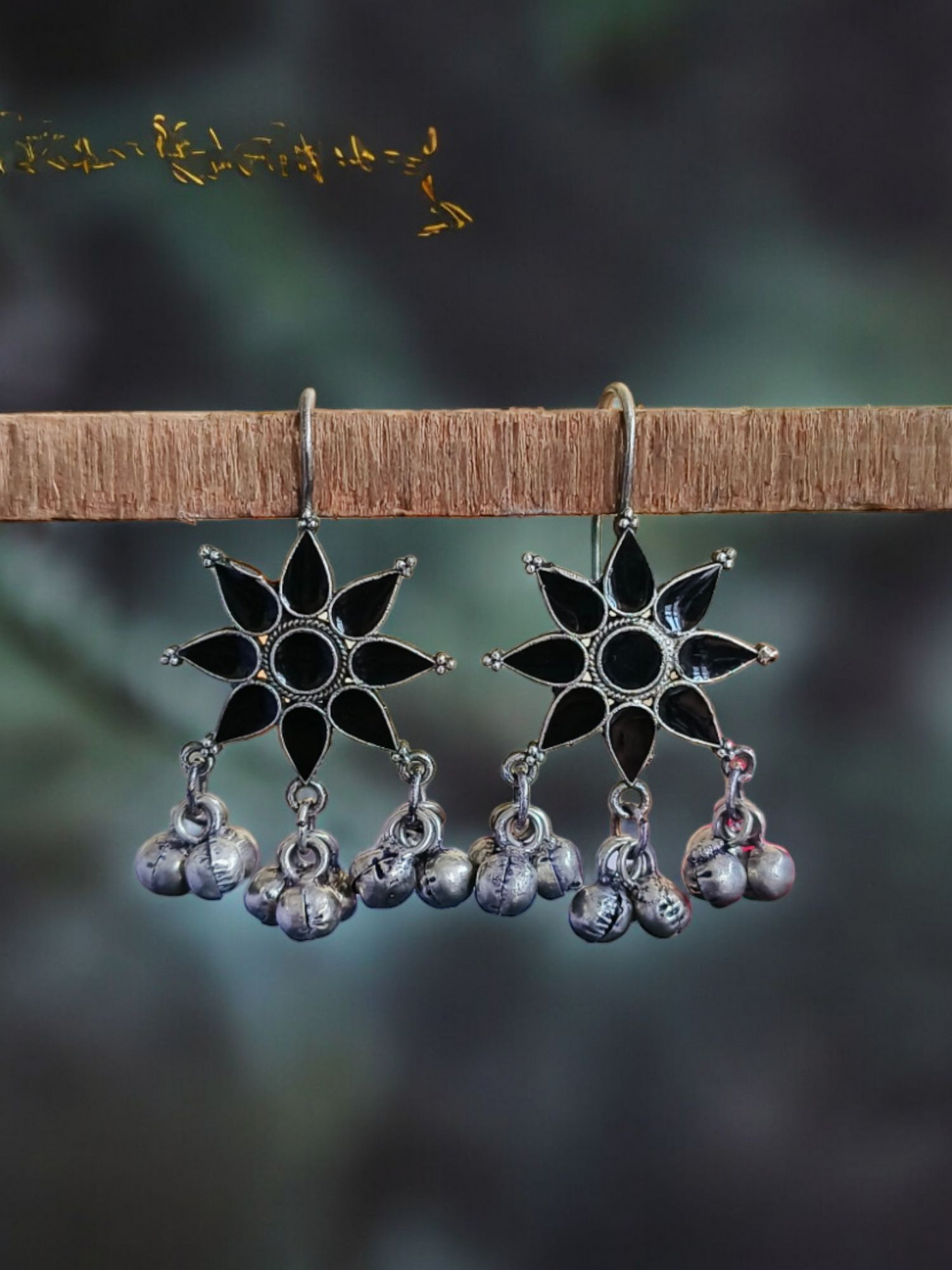 Antique Oxidized Silver Plated Brass Earrings with Flower Design