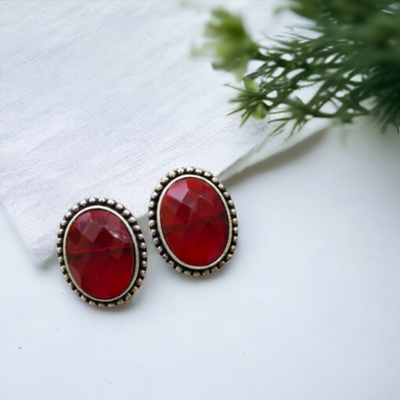 Oxidized Silver Plated Oval Stud Earrings