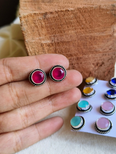 Oxidized Silver Plated Multi-Color Stud Earring Set (10 pairs)