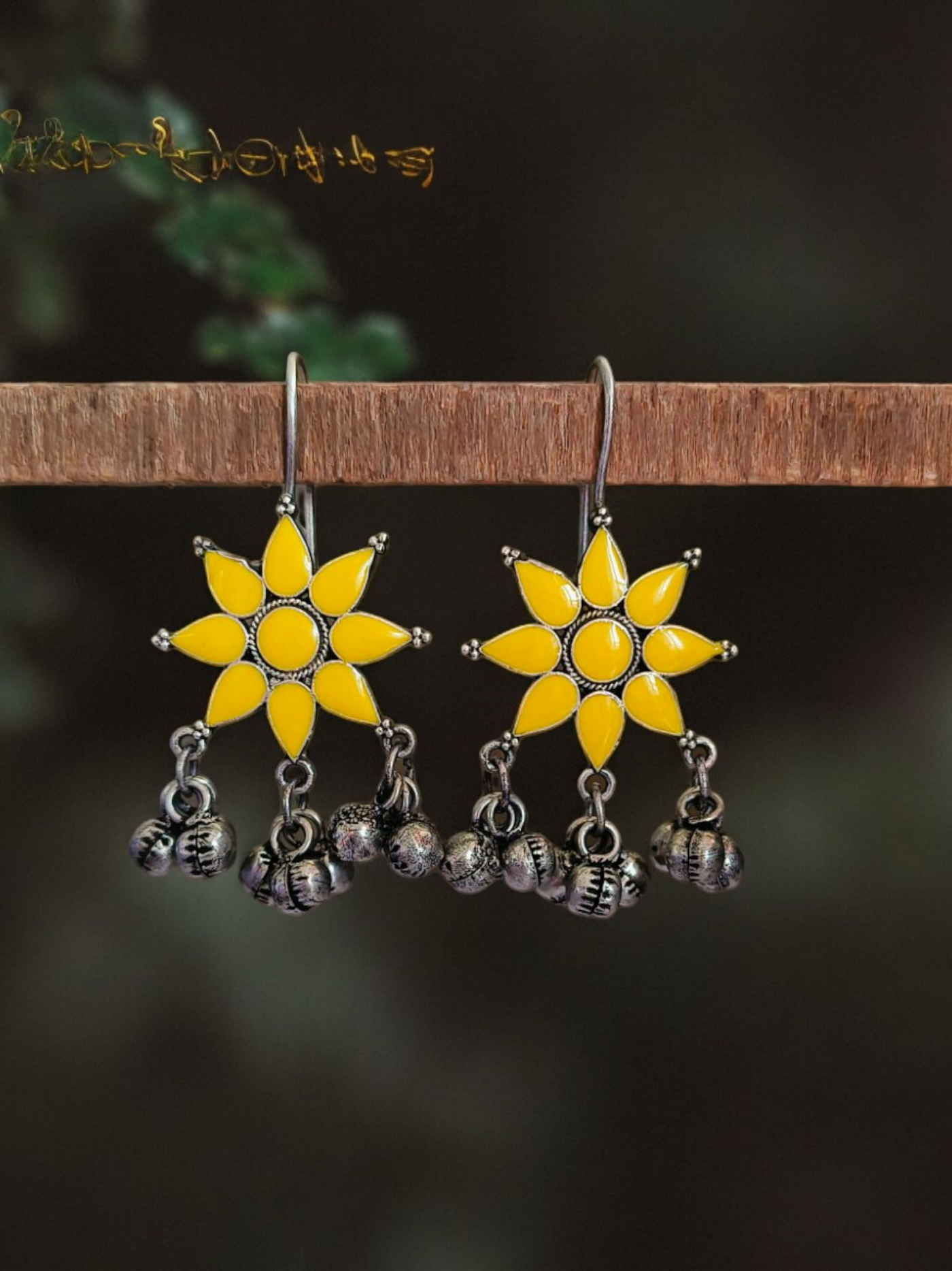 Antique Oxidized Silver Plated Brass Earrings with Flower Design