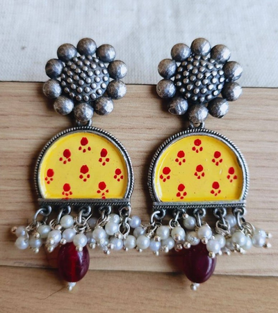 Hand-Painted Oxidized Silver Plated Brass Earrings