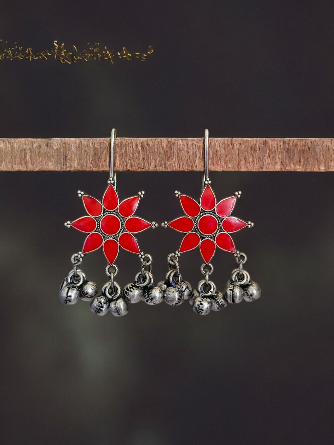 Antique Oxidized Silver Plated Brass Earrings with Flower Design