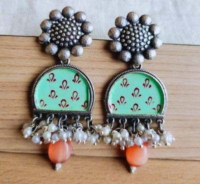 Hand-Painted Oxidized Silver Plated Brass Earrings