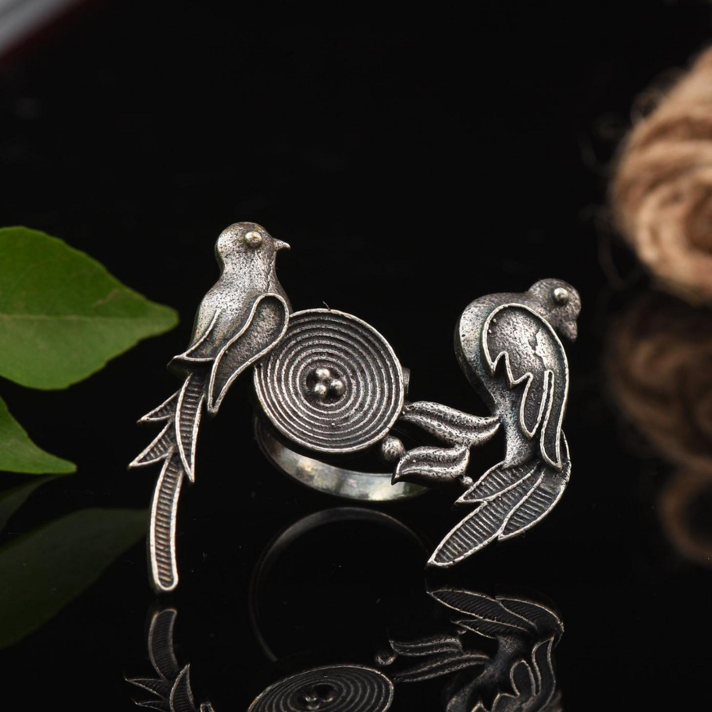 Antique Oxidized Silver Plated Brass Bird Design Ring