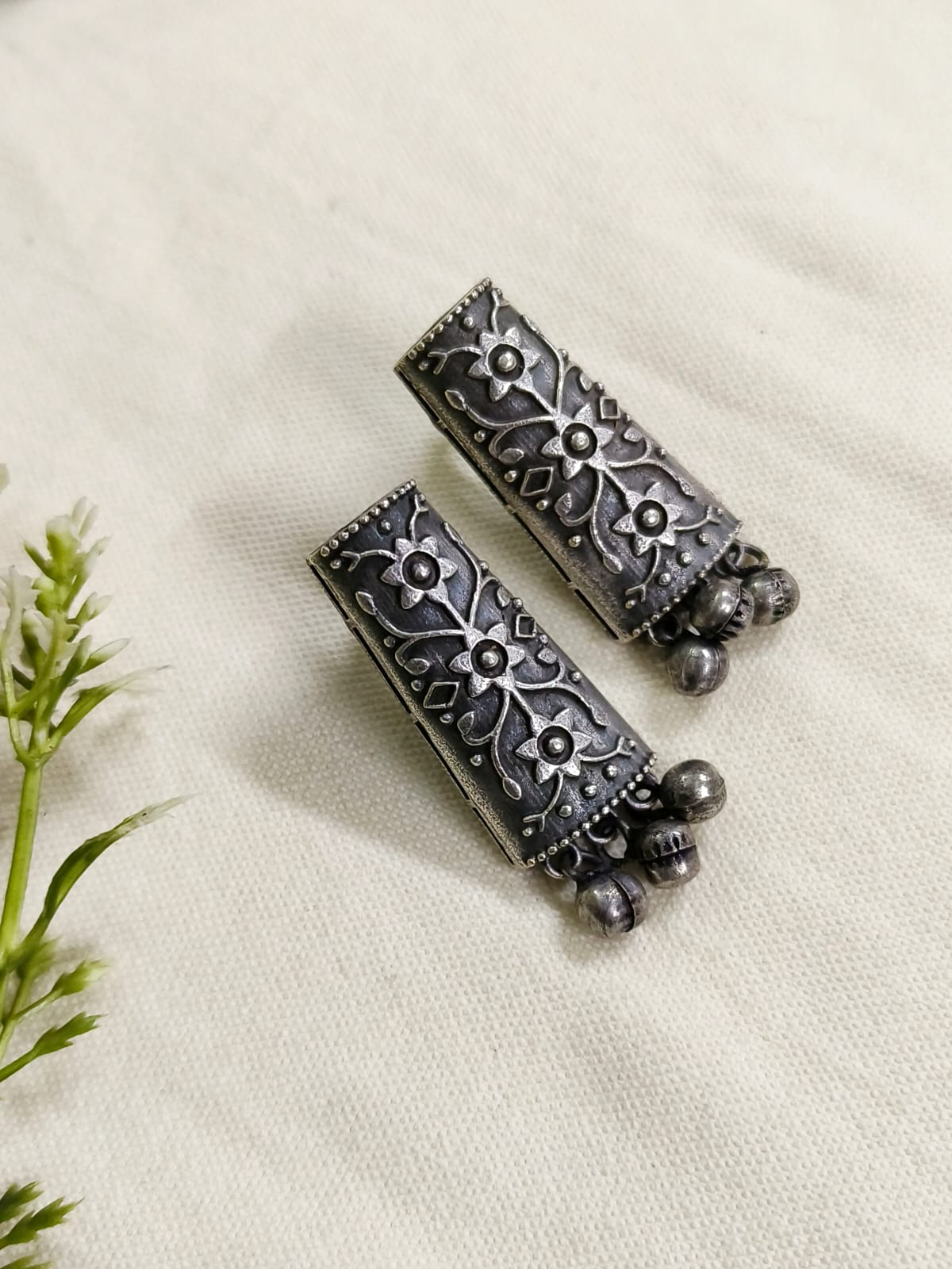 Antique Oxidized Silver Plated Brass Necklace and Earrings Set