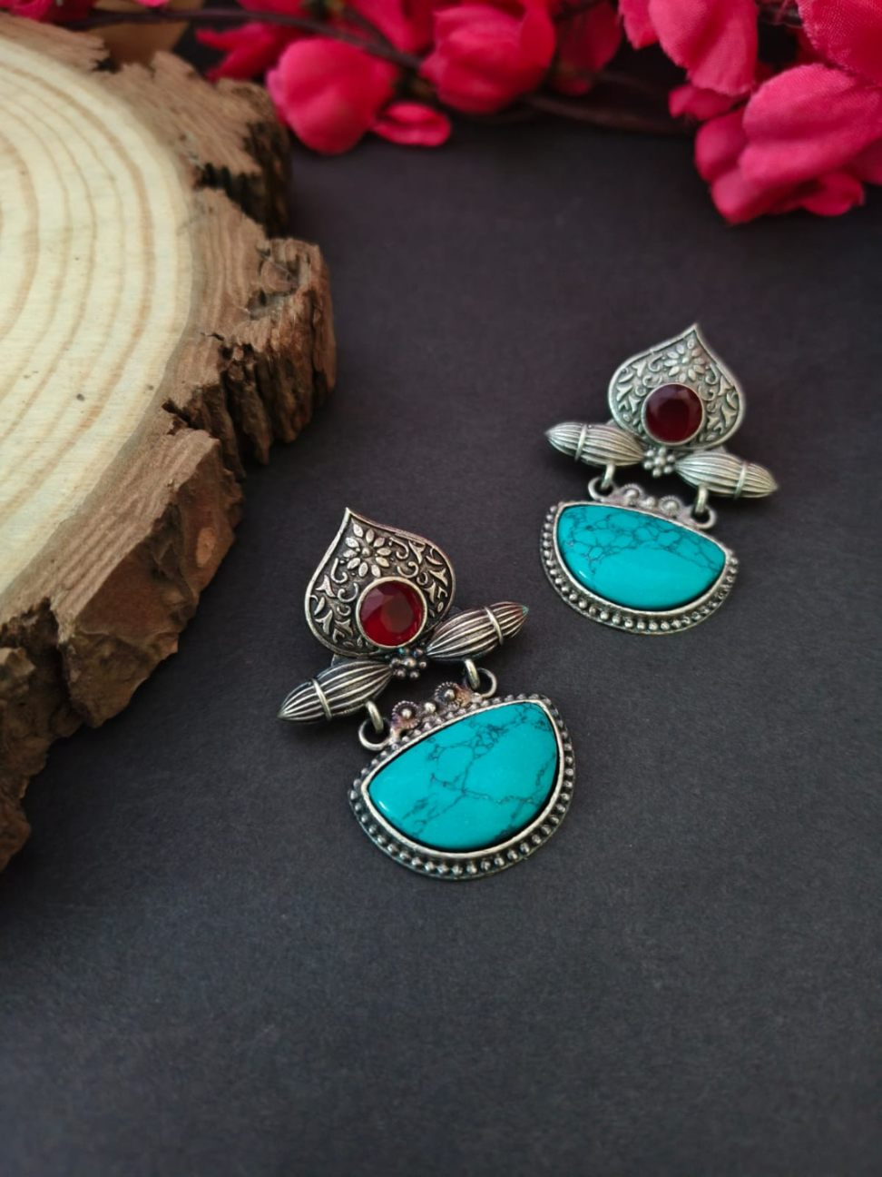 Oxidized Silver Plated Royal Drop Earrings