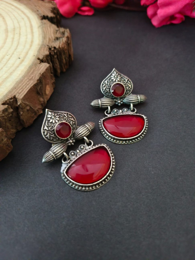 Oxidized Silver Plated Royal Drop Earrings
