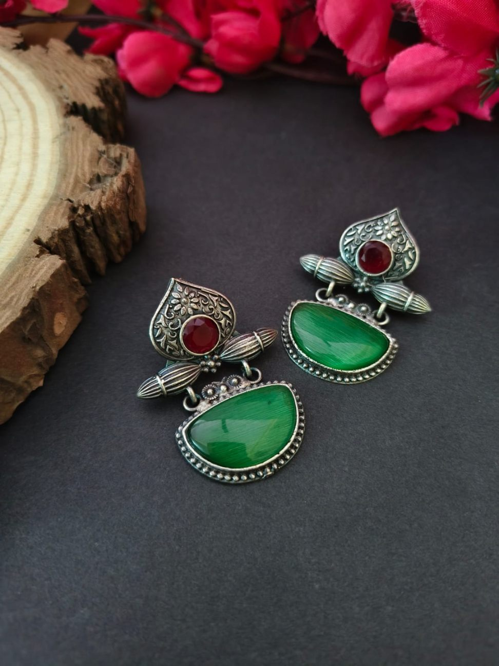 Oxidized Silver Plated Royal Drop Earrings