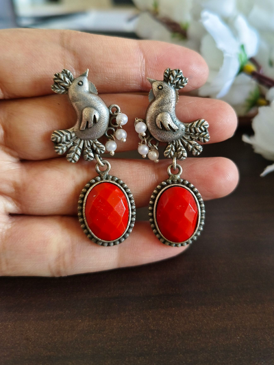 Oxidized Silver Plated Bird Drop Earrings