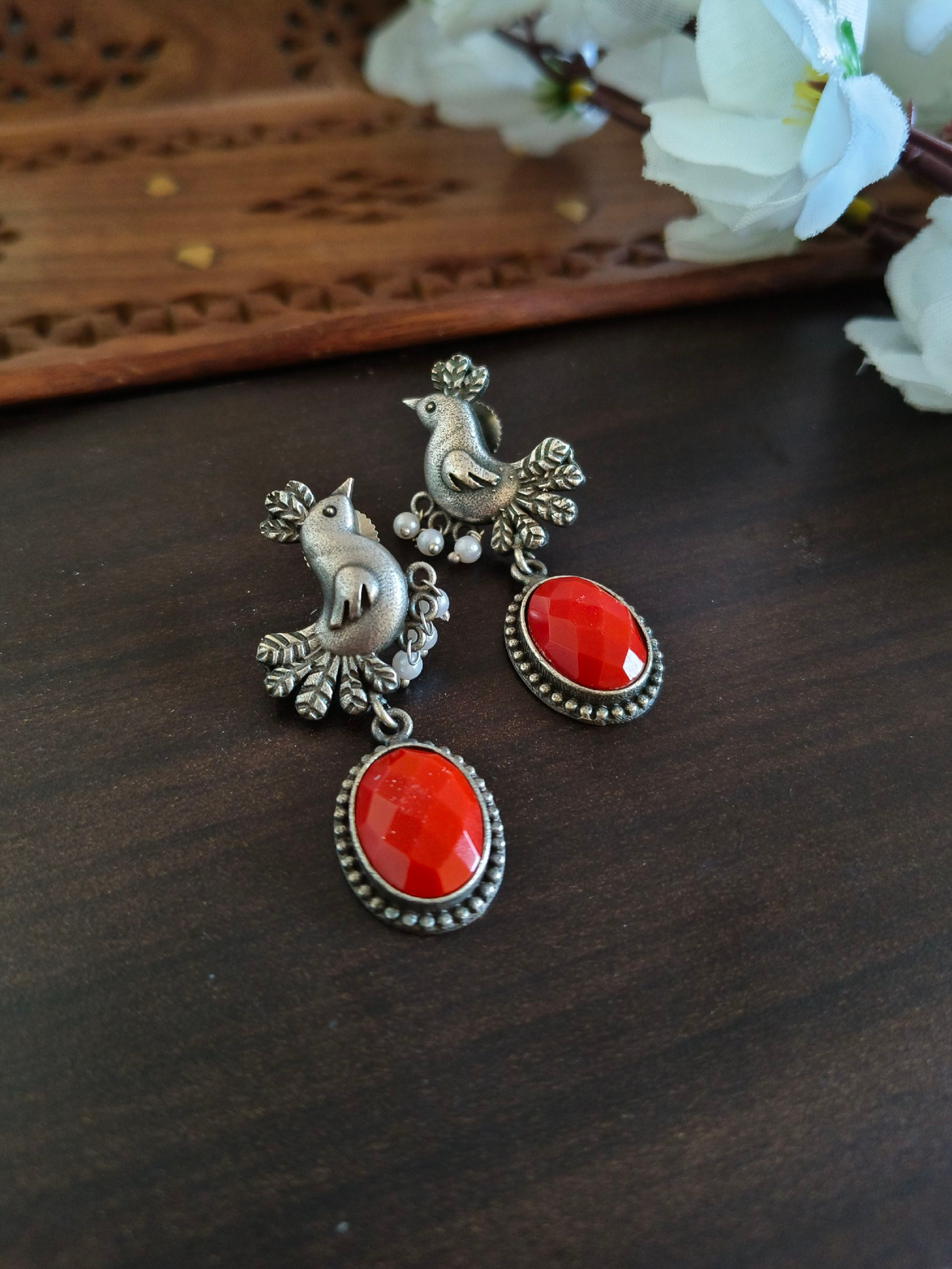 Oxidized Silver Plated Bird Drop Earrings