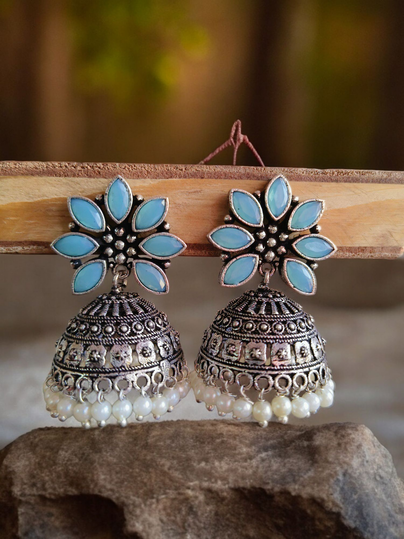 Oxidized Silver Plated Floral Dome Earrings