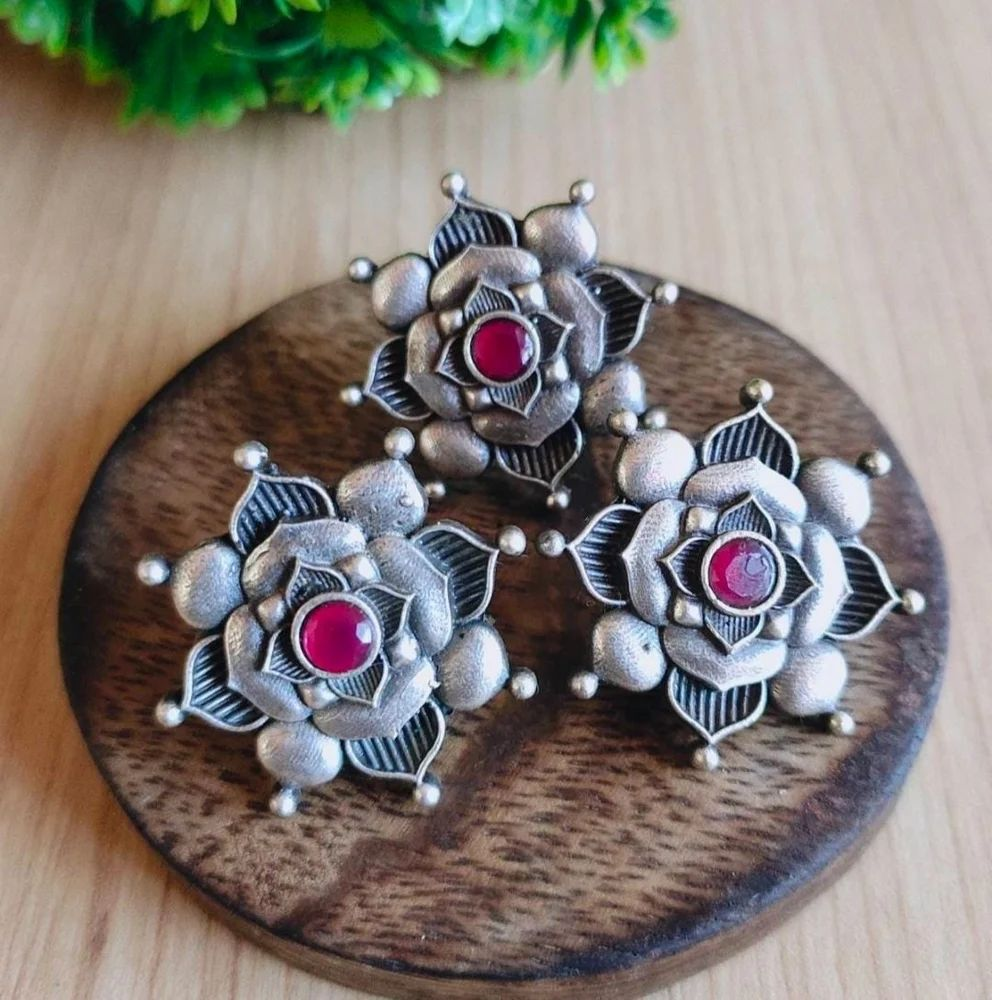 Oxidized Silver Plated Lotus Stud Earrings