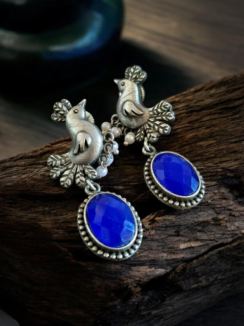 Oxidized Silver Plated Bird Drop Earrings