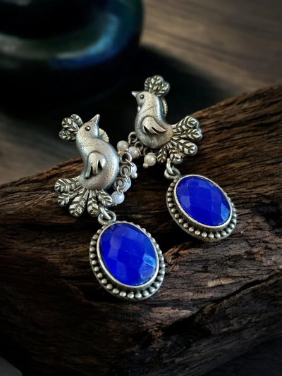 Oxidized Silver Plated Bird Drop Earrings