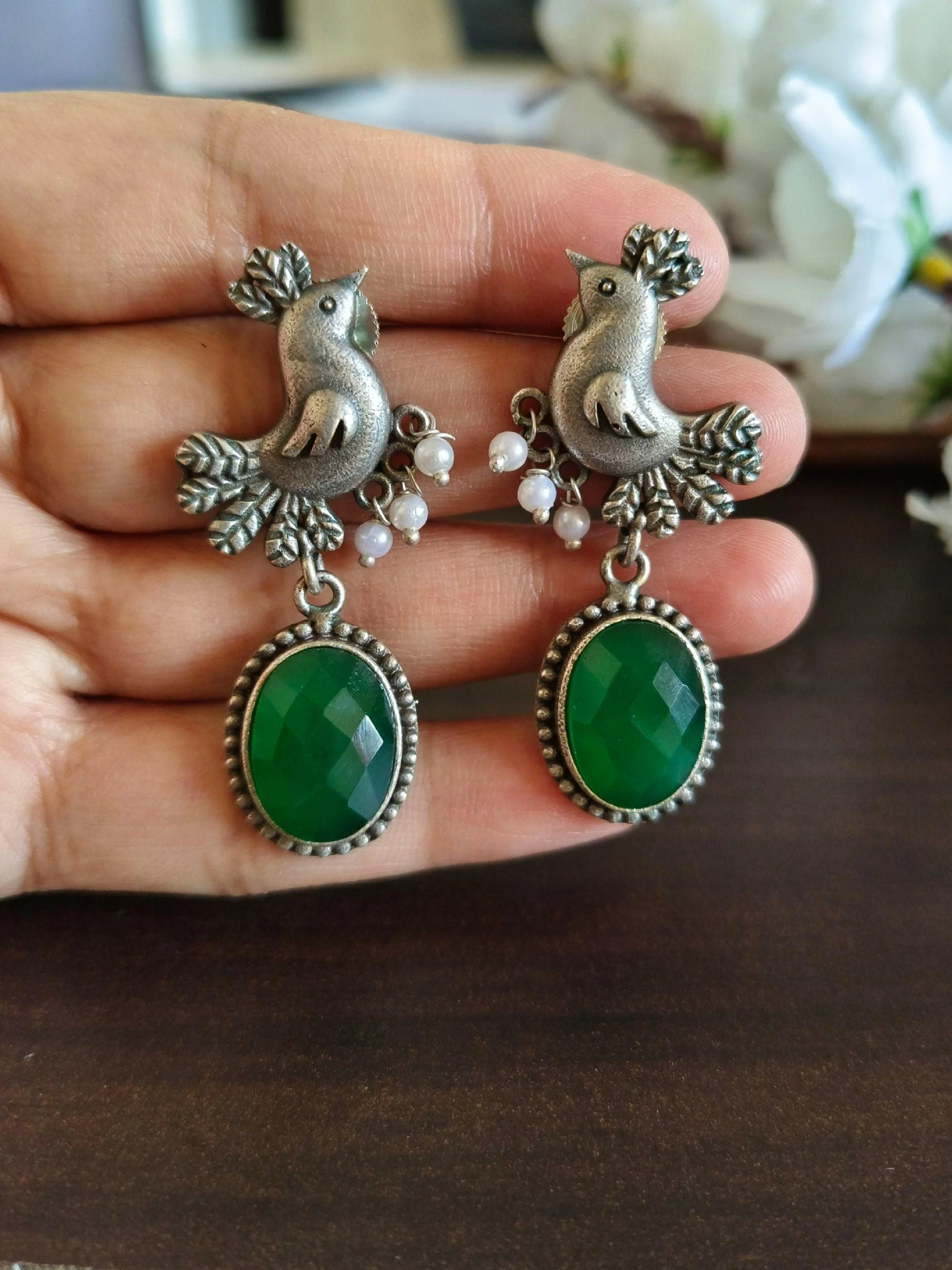 Oxidized Silver Plated Bird Drop Earrings