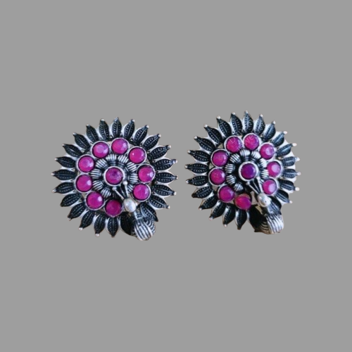 Oxidized Silver Plated Floral Stud Earrings