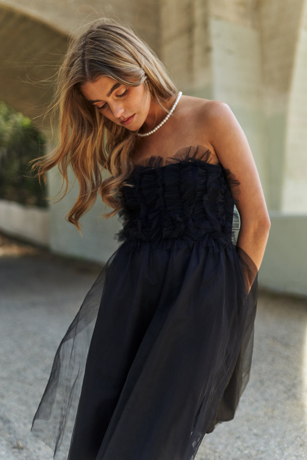 Mesh Ruffle Tube Top Swing Dress