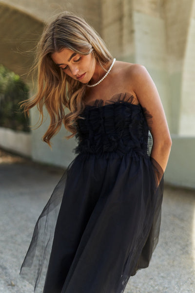 Mesh Ruffle Tube Top Swing Dress