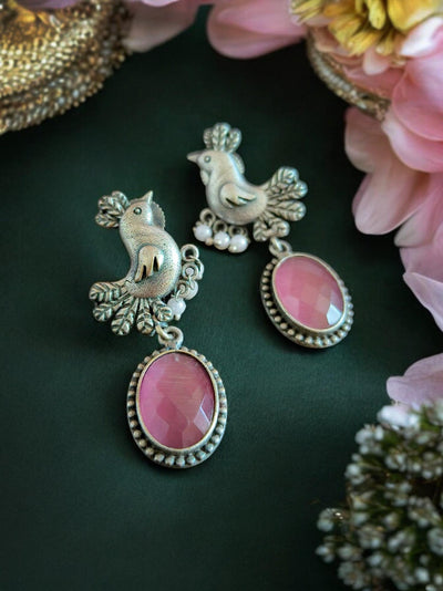 Oxidized Silver Plated Bird Drop Earrings