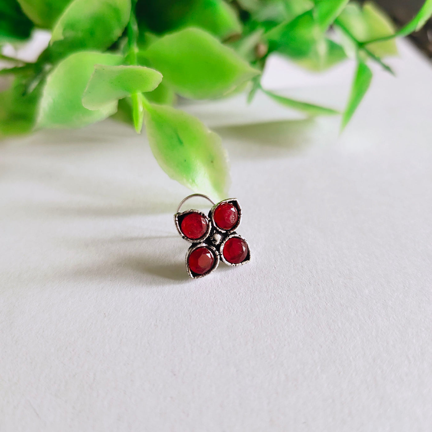 Red Stone Flower Piercing Nose Pin