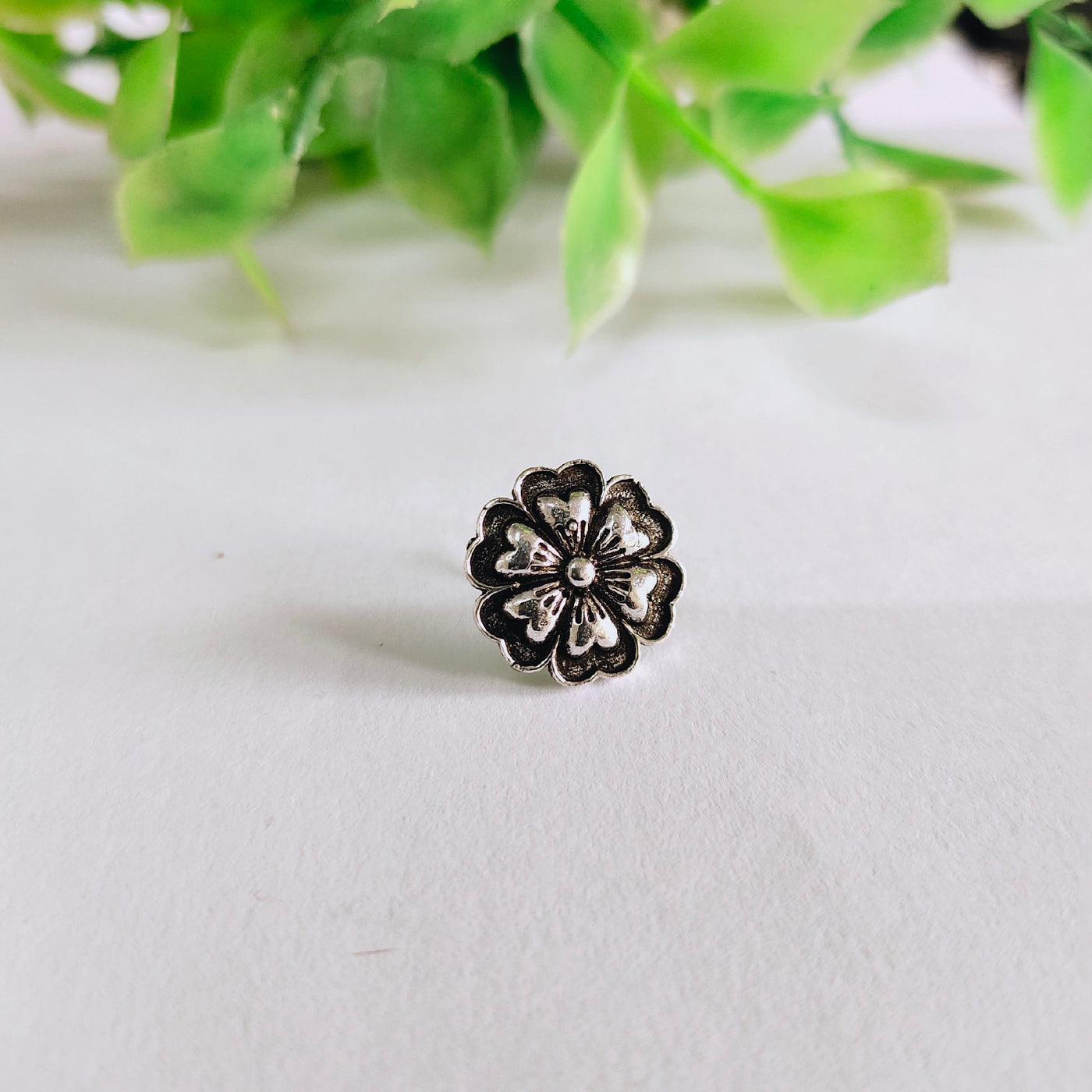 Flower Brass Silver Plated Oxidized Piercing Nose Pin