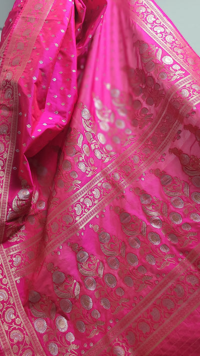 Rani Pink Banaras Semi Katan Sona Rupa Silk Saree