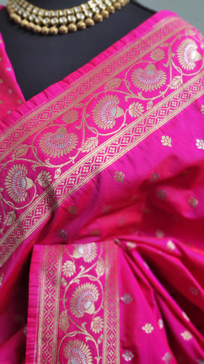 Rani Pink Banaras Semi Katan Sona Rupa Silk Saree