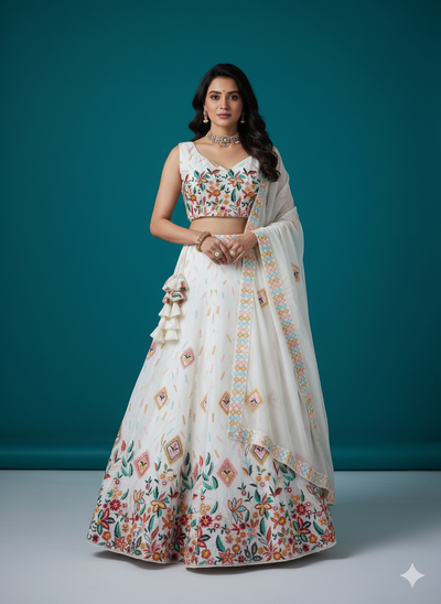 White color Designer Sequence Embroidery work Lehenga Choli