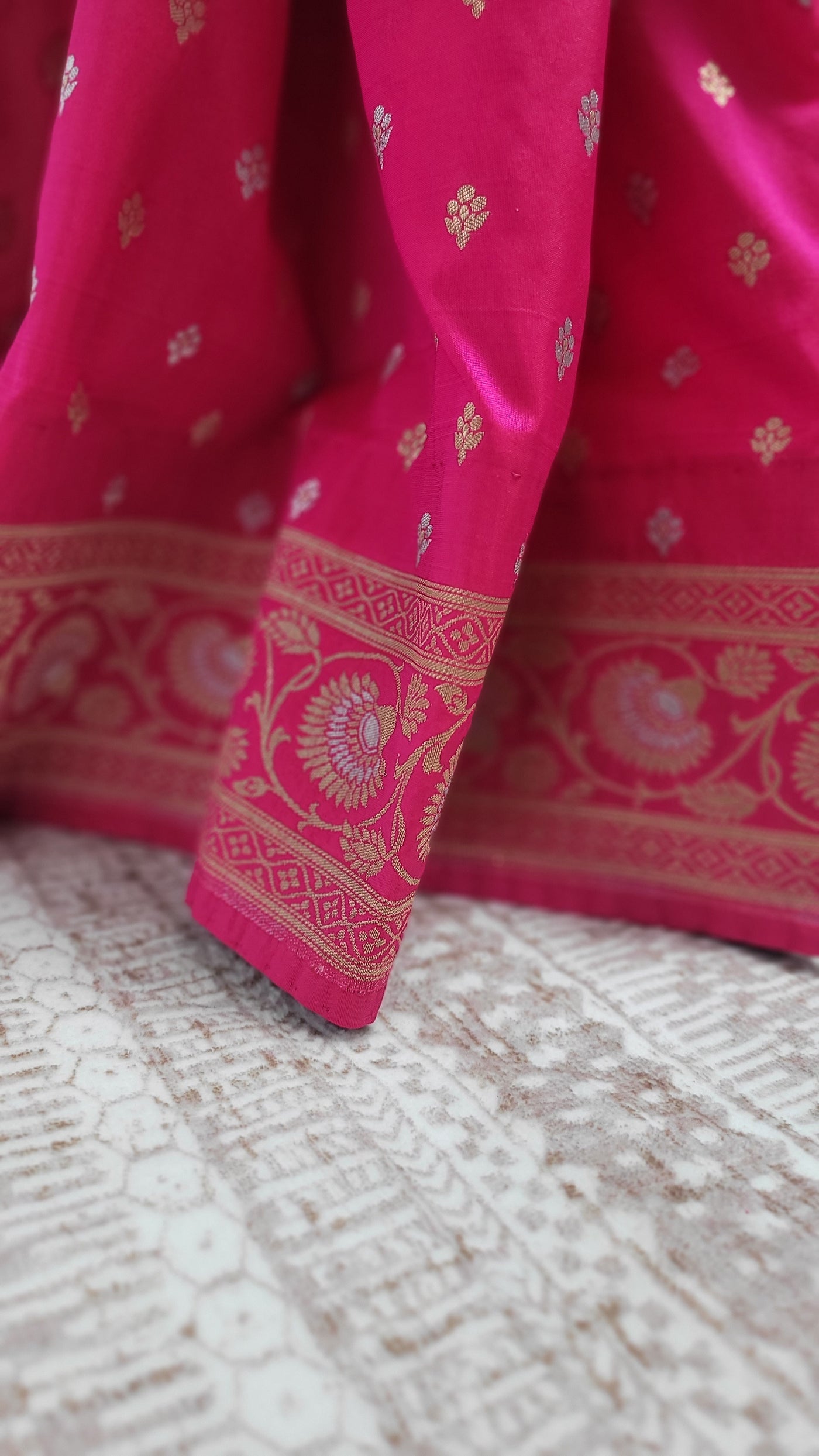 Rani Pink Banaras Semi Katan Sona Rupa Silk Saree